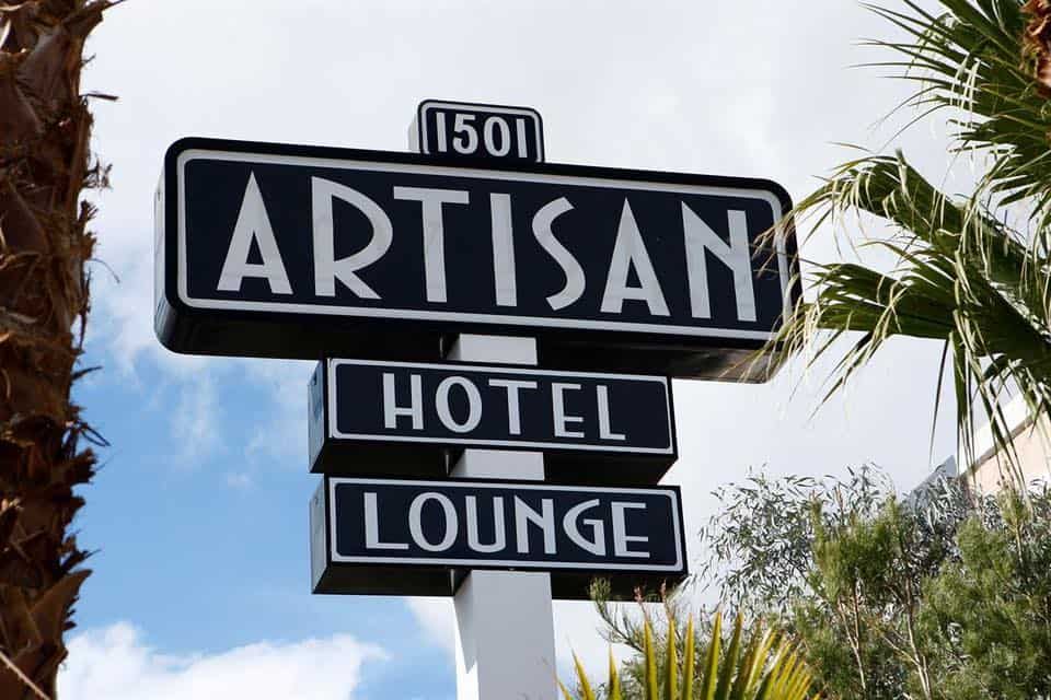 The Artisan Hotel sign in Las Vegas, where Chris Smooth headlined Friday night at Hotel Off The Grid